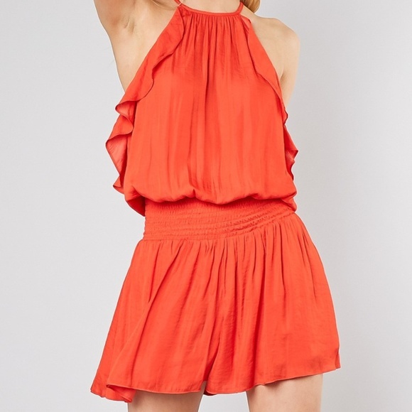 Smocked Waist Romper - Tomato - Picture 5 of 8